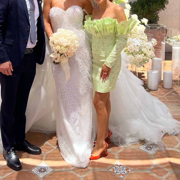 ASOS LUXE jacquard Bardot fan top long sleeve mini dress - Picture 4 of 4